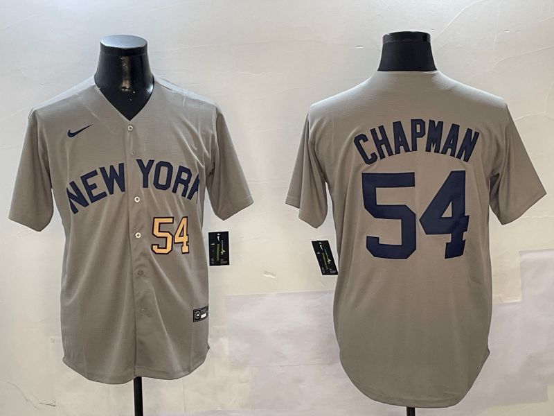 Men New York Yankees 54 Chapman Grey Game 2024 Nike MLB Jersey style 01082